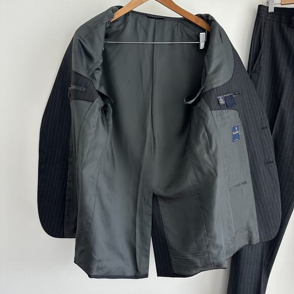 Brooks Brothers Suit Mens 41L Pinstripe Blazer Pants Wool Dapper Gatsby Mob Boss - Picture 9 of 16